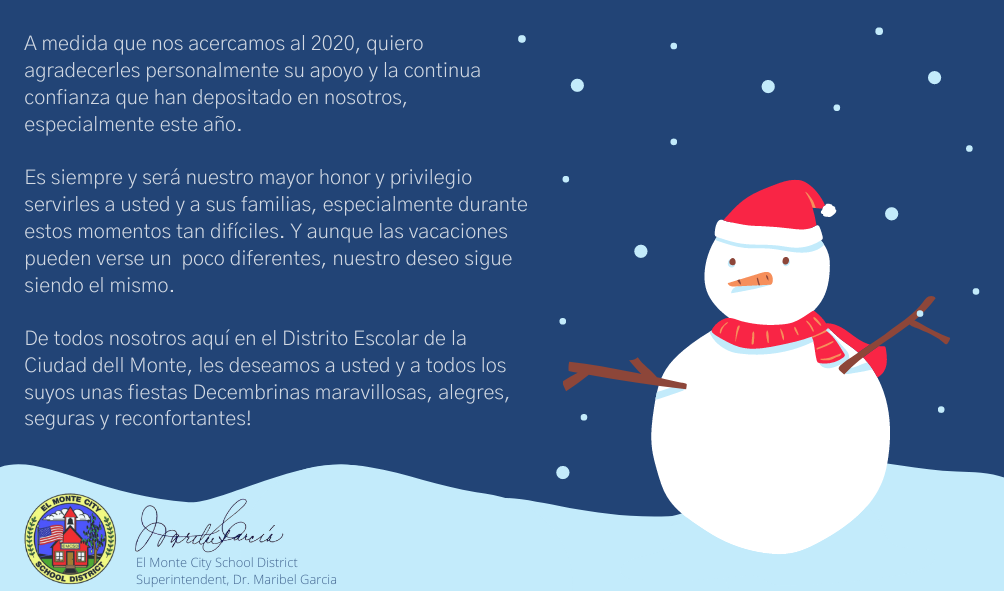 Holiday Message from EMCSD Superintendent Garcia (Spanish)