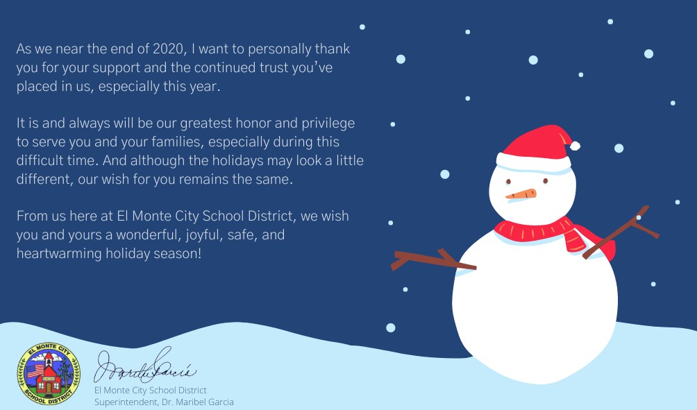 Holiday Message from EMCSD Superintendent Garcia (English)